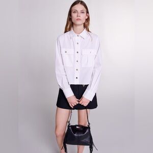 Maje Carlita Cropped Cotton Shirt in White, Size M (2)